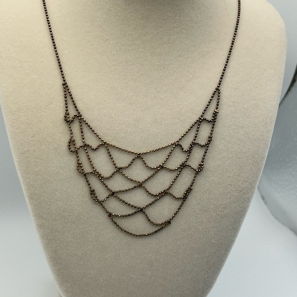 925 Silver Bronze Webbed Necklace Stamped JJT Italy Tiny Beaded Design - Picture 2 of 12